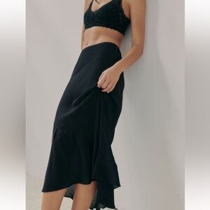 NWT Free People Intimately Sweet on You Bias Half Slip Black